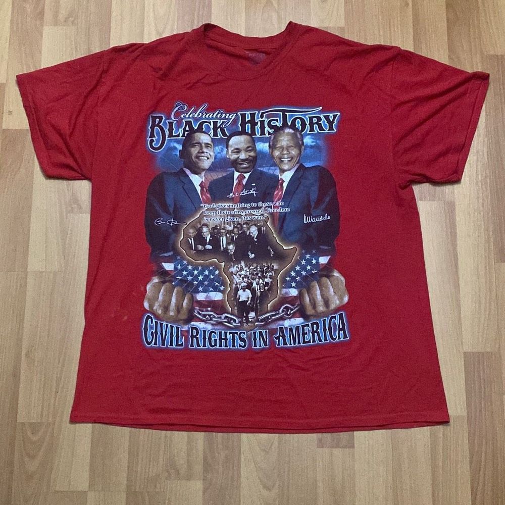 Gildan Dry Blend T-shirt Red Short Sleeve Black History Civil Rights Men XL